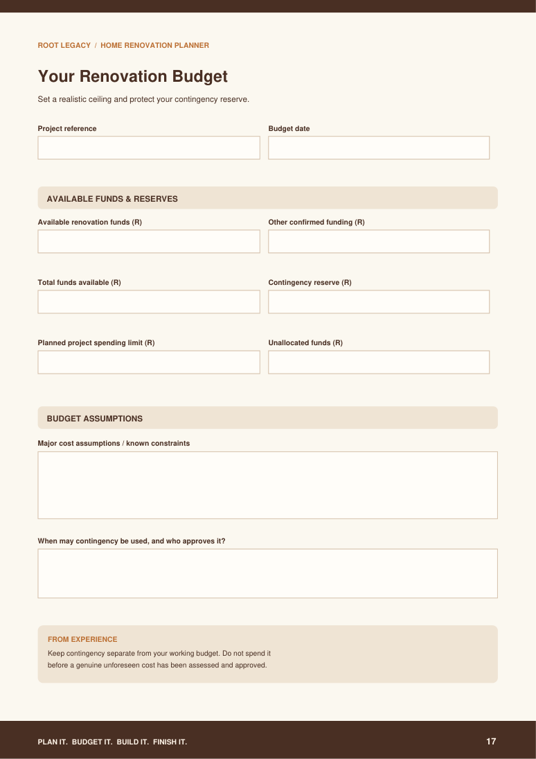 Sample budget worksheet
